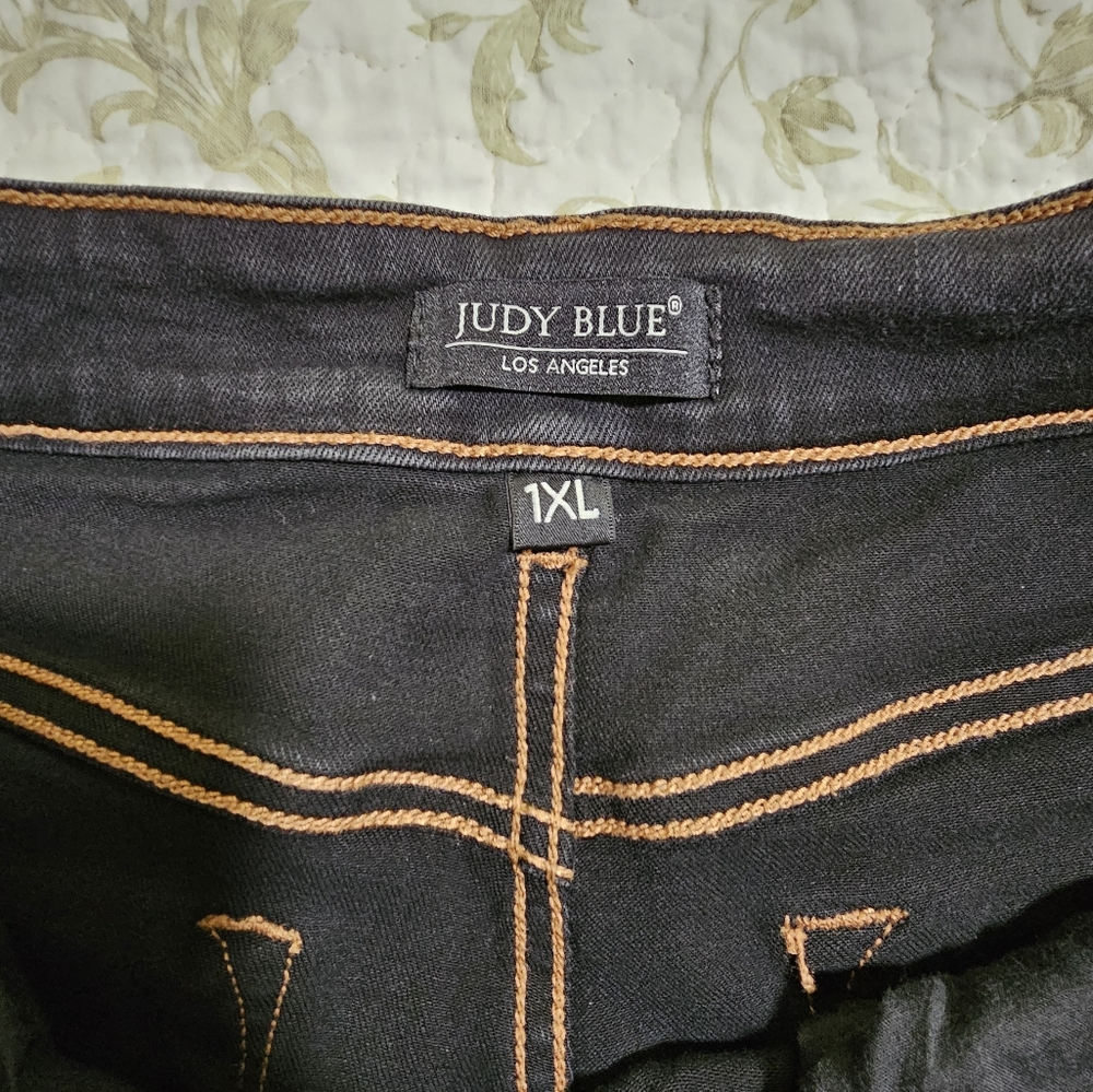 Judy Blue Black Denim Shorts with Orange Stitching - Picture 2 of 3